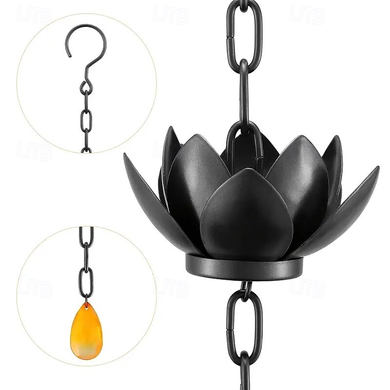 47 Inch Gold Lotus Rain Catcher Chain for Gutters Outside with Adapter Efficient Water Flow & Splash-Free Eaves Gutter Guard for Garden Decor, Outdoor Downspout Drainage3