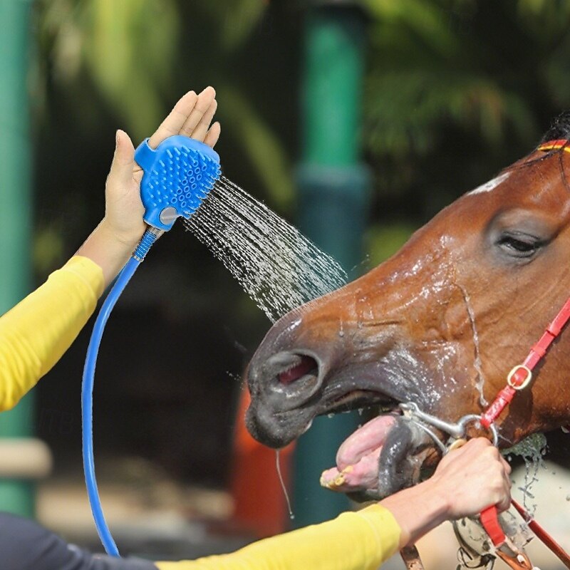 5-in-1 Horse Bathing Tool and Soft Brush Multipurpose Horse Brush with Garden Hose Nozzle Horse Grooming Massage Tool Suitable for Cattle Horses Sheep etc. Cleaning Spraying Scrubbing2