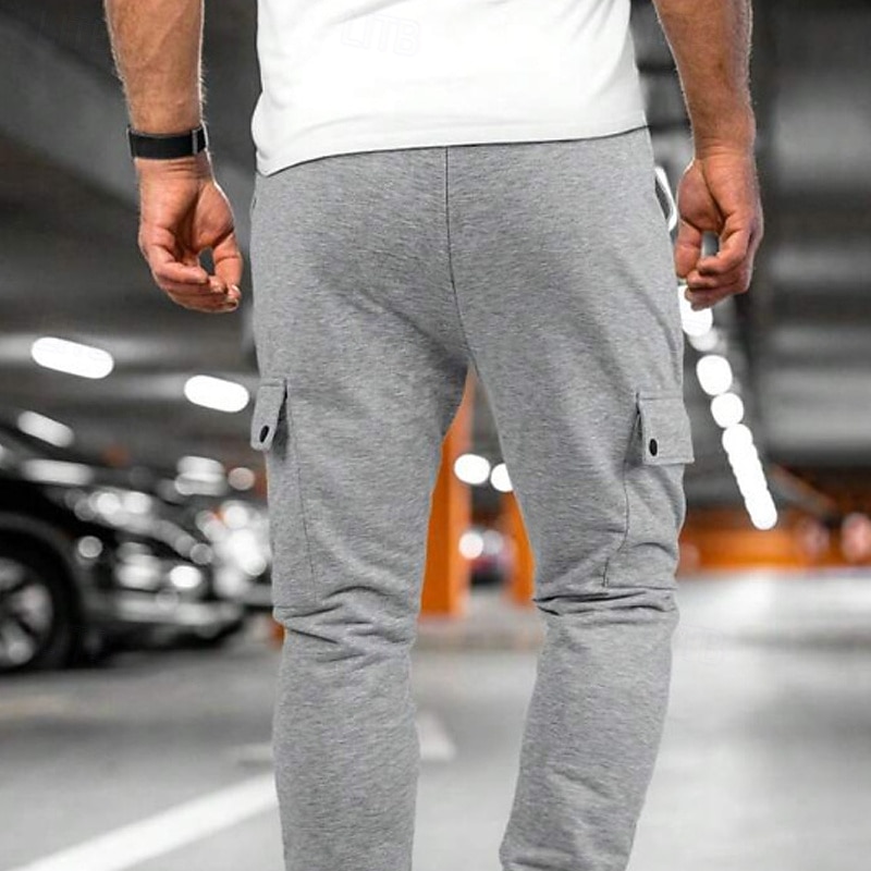 Men's Sweatpants Joggers Trousers Cargo Sweatpants Casual Pants Elastic Waist Drawstring Multi Pocket Plain Comfort Warm Full Length Outdoor Daily Gym Sports Fashion Black Navy Blue3