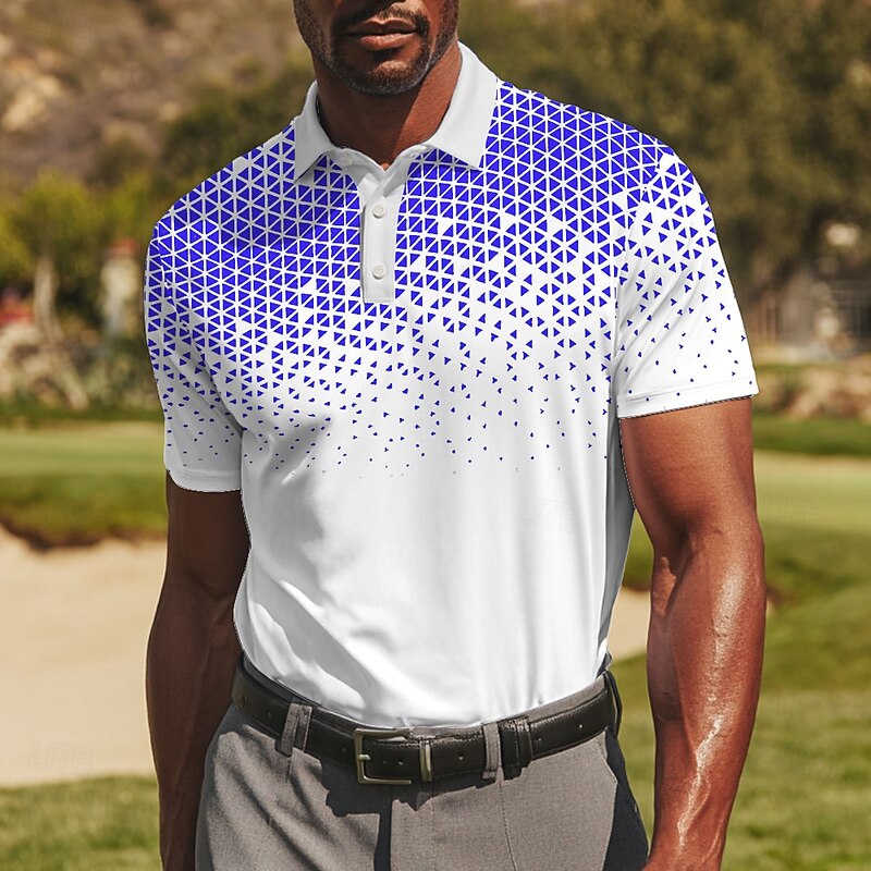 Men's Geometic Golf Polo Sports Polo Shirts Short Sleeve Polo Shirts Collared Shirts Sportswear Casual Athleisure Daily Wear Buttons Summer Black Red Blue3