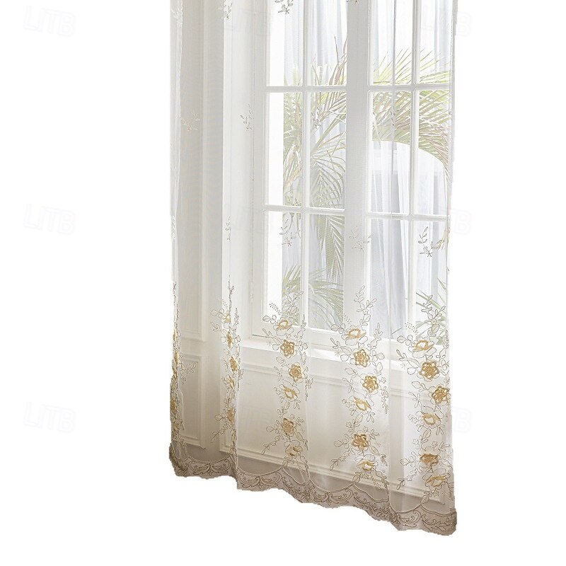 Curtian Drapes Embroidered Sheer Curtains with 3D Floral Applique  Handmade Tulle Drapes for Living Room, Bedroom, or Balcony Modern Minimalist Window Panels, Ready to Hang2