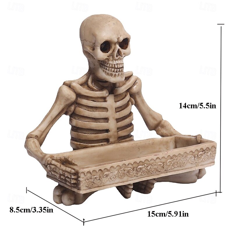 Halloween Statue Antique Style Skull Holding Tray Decorative Catchall Resin Organizer for Entryway Key Holder Jewelry Storage Gothic Home Decor Spooky Halloween Tabletop Ornament2
