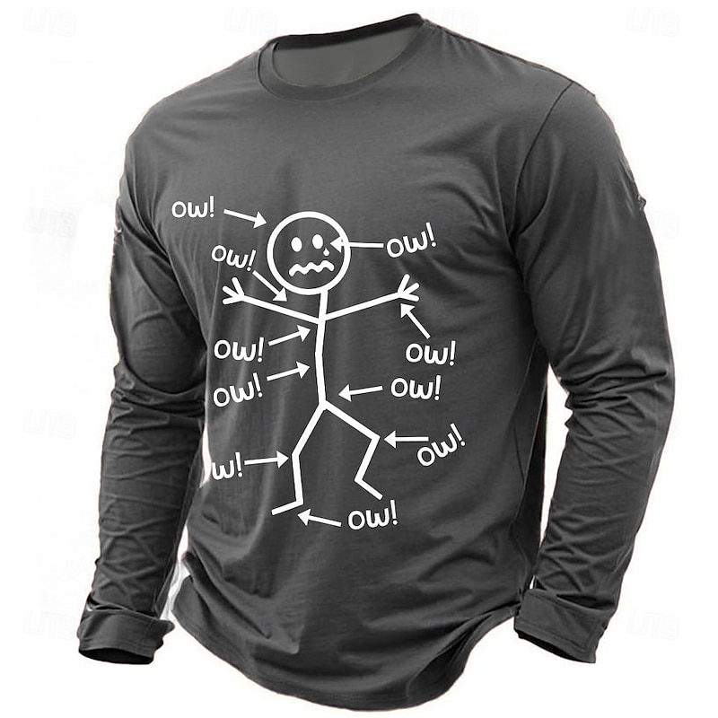 Men's Long Sleeve Graphic T-Shirt with Funny 'Ow!' Aches & Pains Design4