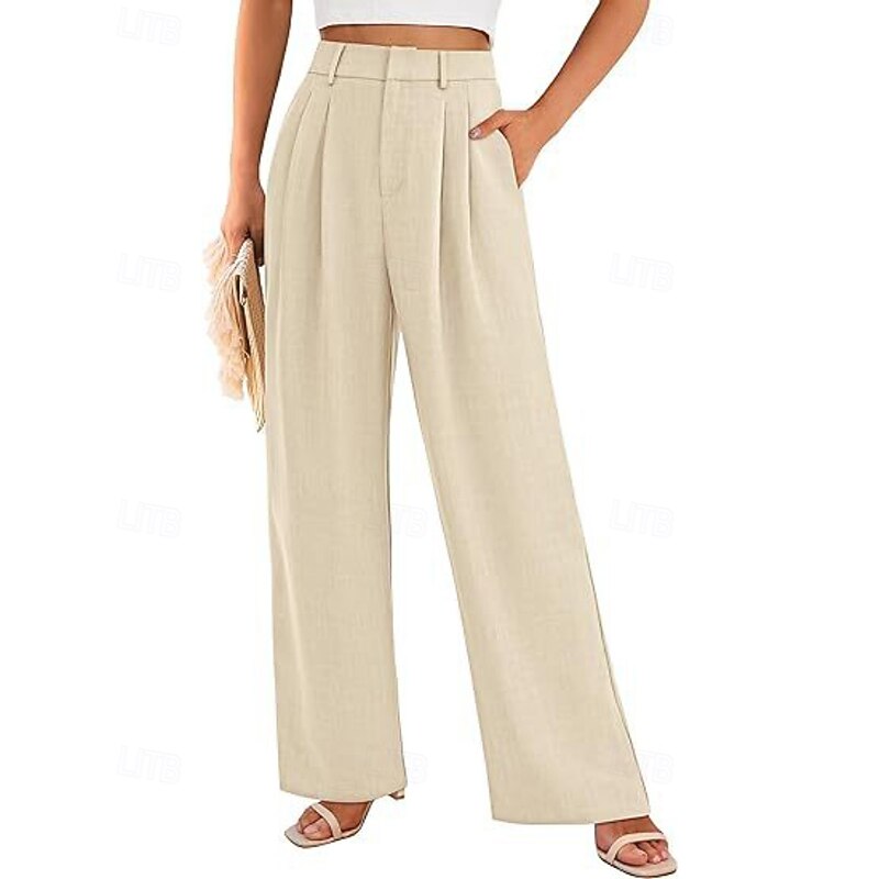 Women's Wide Leg Slacks Streetwear Casual Full Length Natural Plain Pocket Elastic Waist Comfortable Holiday Daily Wear Weekend Grey Black Army Green Khaki Fall Regular Fit2