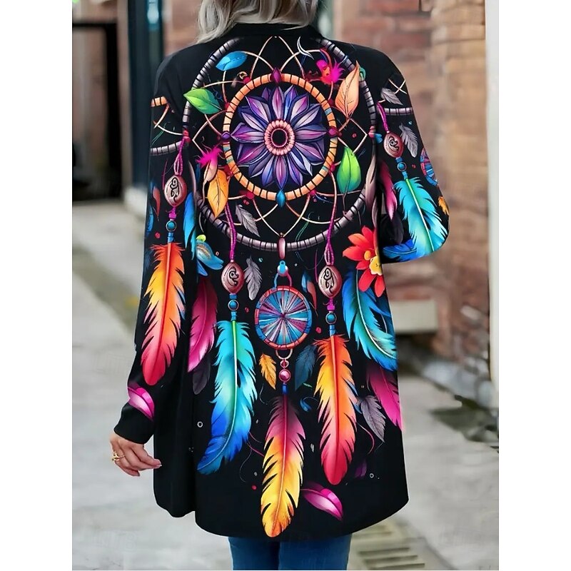 Women's Trench Coat Lightweight Comfortable Print Active Vintage Artistic Casual Color Gradient Casual Long Collarless Loose Fit Long Sleeve Outerwear Black Blue Purple Spring Fall2