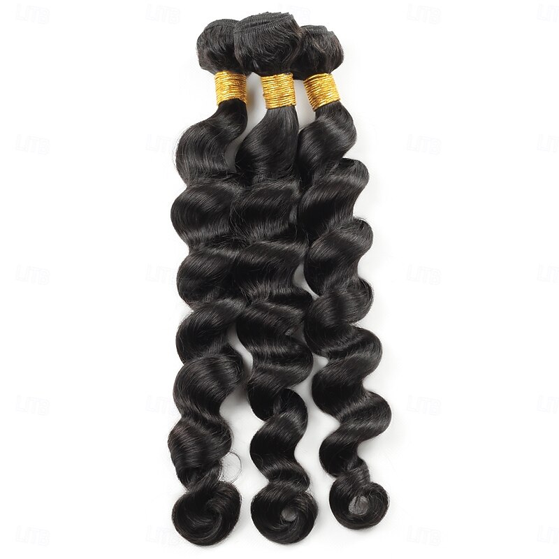 Brazilian Human Hair  Loose Deep Wave 3 Bundles Extensions 8-28 Inch Black Natural Hairline2