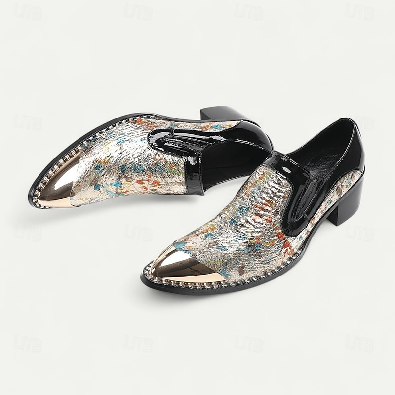 Men's Black and Multicolor Textured Slip-On Shoes in Premium Leather Unique Fashion Style for Stylish Men Evening Events and Performances3
