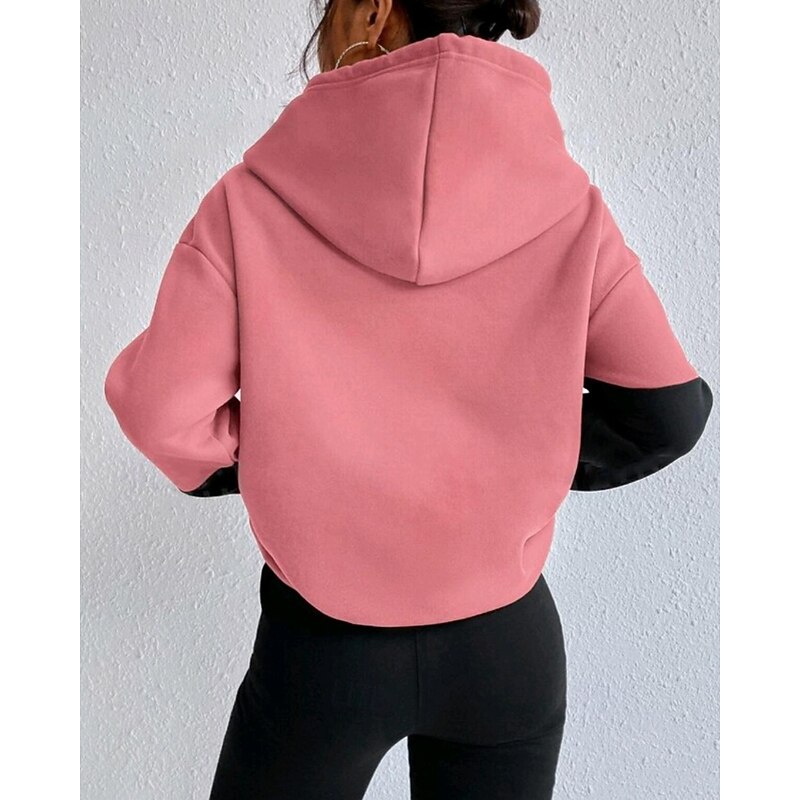 Women's Pullover Hoodie Sweatshirt Color Block Streetwear Casual Long Sleeve Hooded Regular Tops Street Going out Patchwork Pink Green Beige Fall Winter3
