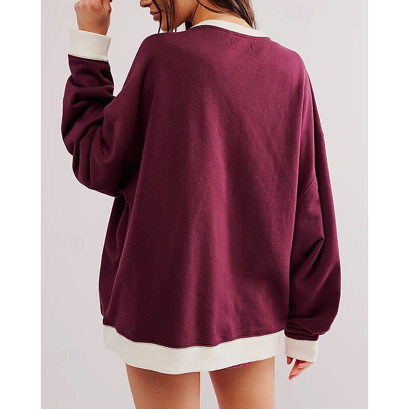 Women's Pullover Sweatshirt Casual Tops Splicing Long Sleeve Top Athleisure Solid Colored Cotton Sun Protection Windproof Hiking Workout Athletic Sportswear Activewear Yellow Burgundy Blue4
