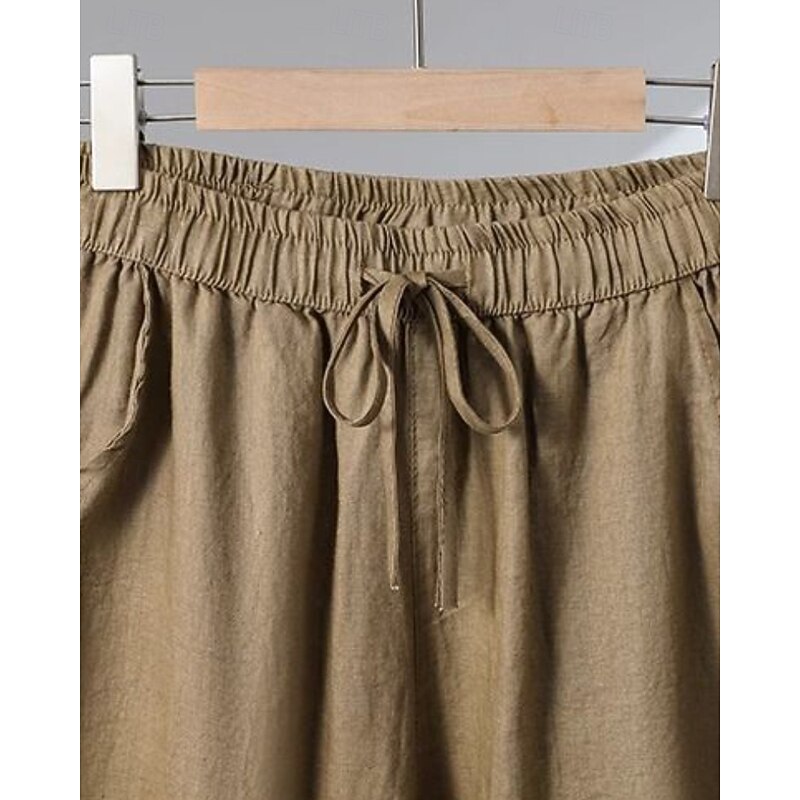 Women's Wide Leg Slacks Streetwear Casual Full Length Natural Plain Pocket Elastic Drawstring Design Comfortable Street Holiday Weekend Apricot Black White Khaki Fall Regular Fit3