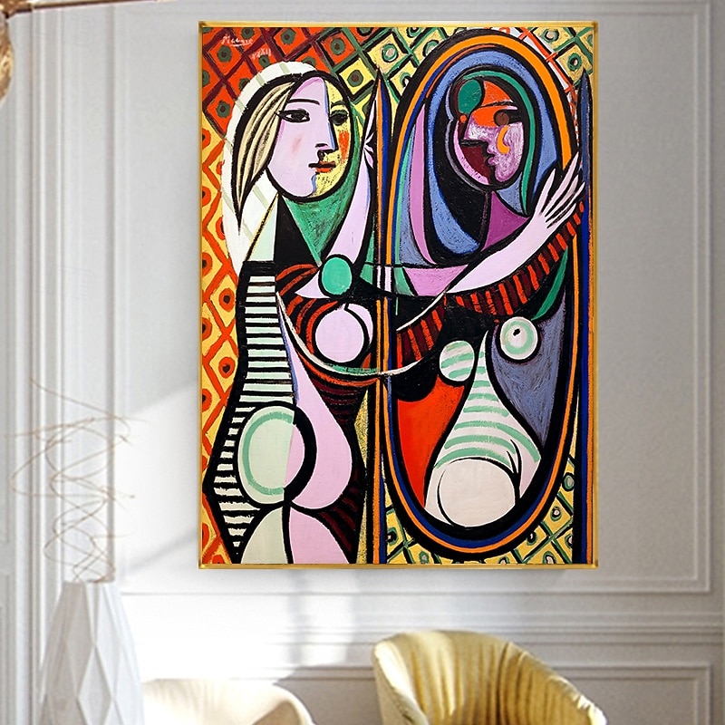 Pablo picasso famosa pintura menina antes de um espelho lona arte pintura cartaz decorativo imagem para decorao de parede casa3
