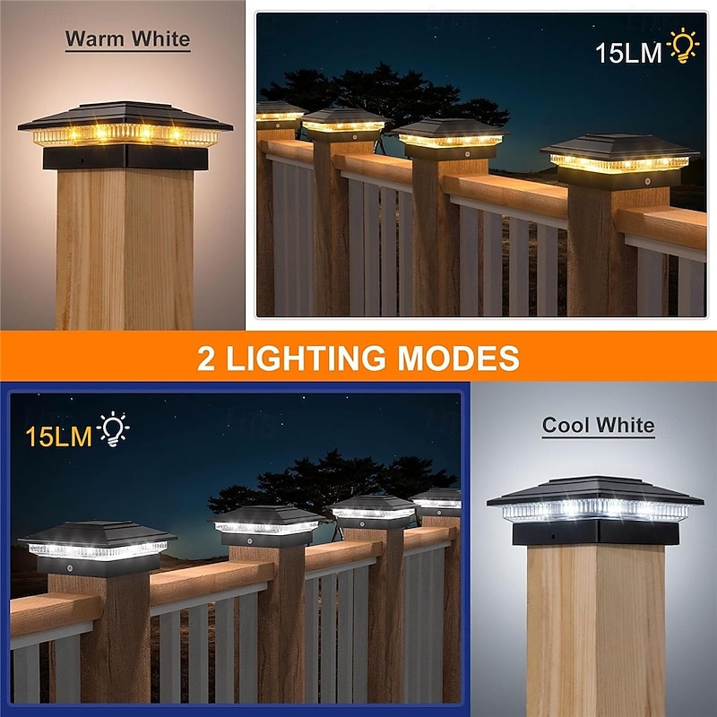 Solar Column Headlights With Warm And White Light Integrated 4x4 Column Lights Outdoor Waterproof Garden Terrace Fence Deck Decorative Fence  1PC2
