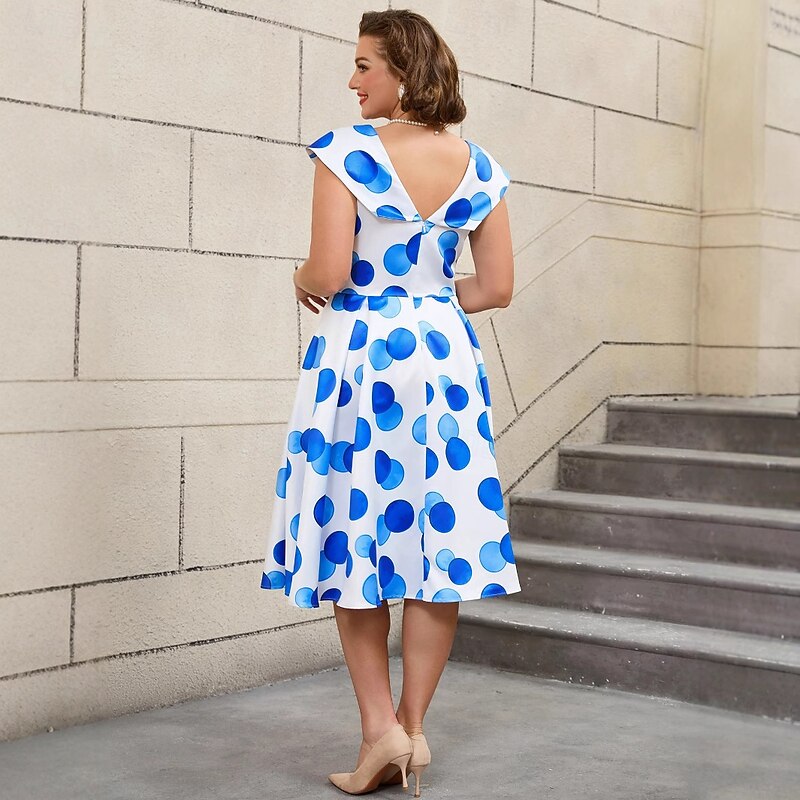 Retro Vintage 1950s Rockabilly Midi A Line Dress Flare Dress Plus Size Polka Dot A-Line V Neck Fancy Dress Women's Vacation Homecoming Party & Evening Adults Dress Spring & Summer3