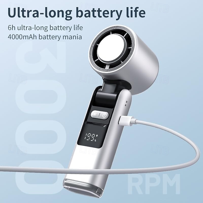 Portable Handheld Fan with Cooling Plate, 1-199 Speed Foldable Mini Fan with Stand, Hook & Lanyard, Up to 6H Use for Travel, Office, Home & Outdoor4