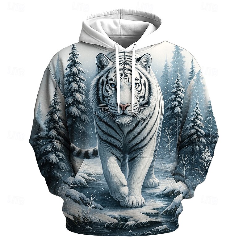 Men's Tiger 3D Sweatshirt Casual Long Sleeve Crew Neck Blue Crewneck 3D Graphic All Seasons Designer