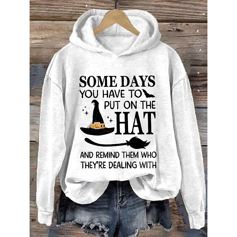 Halloween Women's Hoodie Pullover Sweatshirt Oversized Long Sleeve Casual Witch Graphic Letter Fashion Print Hooded Regular Tops Street Dailywear Print Black White Pink Purple Orange Fall Winter