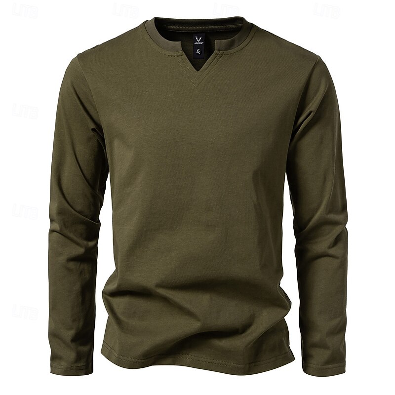 Men's 100% Cotton T Shirt Long Sleeve V Neck All Seasons Daily Casual V Neck Training Outdoor Vacation Black White Brown Top Tee for Men2