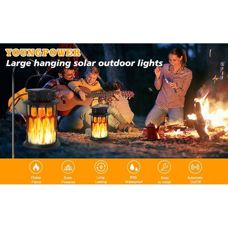 1 Pc Halloween Christmas Outdoor Solar Waterproof Flashing Flame Handheld Lantern 28 LED Beams Courtyard Garden Lawn Path Pendant Light Hanging Light Decorative Light Landscape Light3