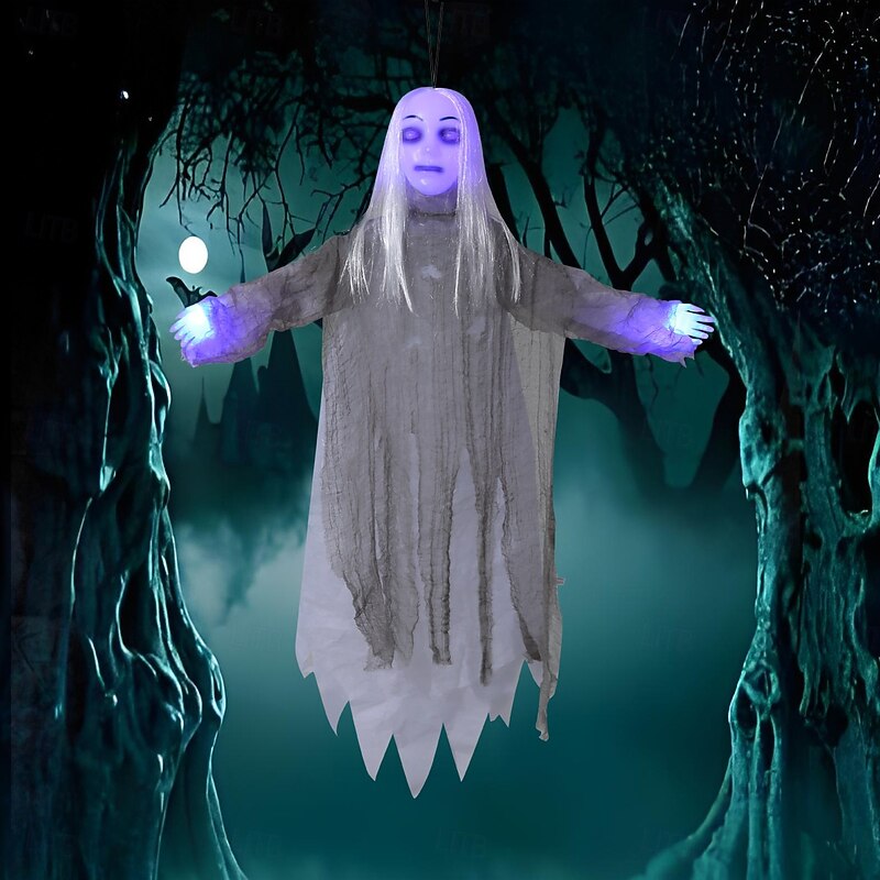 Terrifying Hanging Women Ghost, Halloween Scary Realistic Hanging Dead Body with Glowing Eyes, 3.93 Ft Sound Activated Hanging Ghost for Halloween Haunted Houses Party Outdoor Decorations2