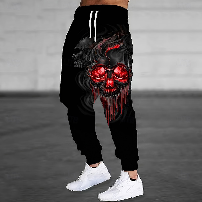 Men's Smoke Halloween Costumes Skulls Sweatpants Joggers Trousers Mid Waist Drawstring Elastic Waist Dark Gothic Style Jogging Streetwear Workout Athletic Sweatpants with Pockets Spring Fall 3D Print
