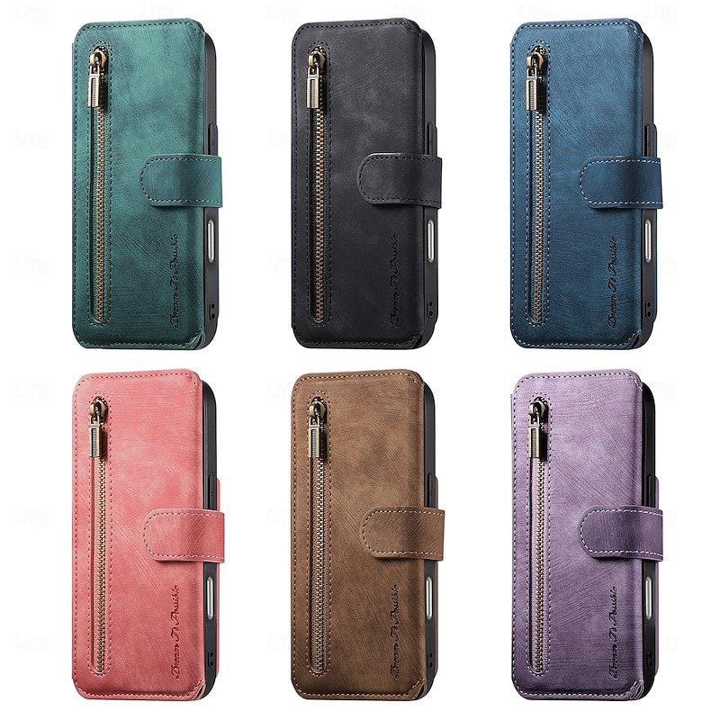 Phone Case For iPhone 17 Pro Max 17 Air 16 Pro Max Plus 16 16 Plus iPhone 16 Pro 15 15 Pro Max 15 14 Pro Max Plus 13 Pro Max Wallet Case Zipper Kickstand Card Slot Retro TPU Nylon PU Leather3