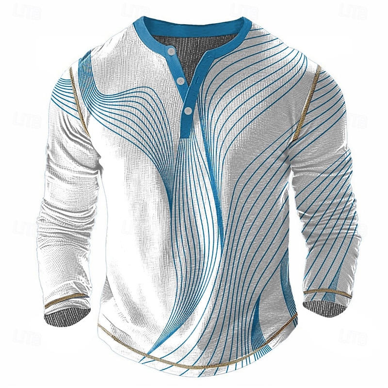 Men's Geometric Henley Shirt Waffle T Shirt Long Sleeve Vintage Daily Retro Vintage Sports Outdoor Casual Holiday Spring & Summer All Seasons Blue Yellow Green Red Henley Henley T-Shirt