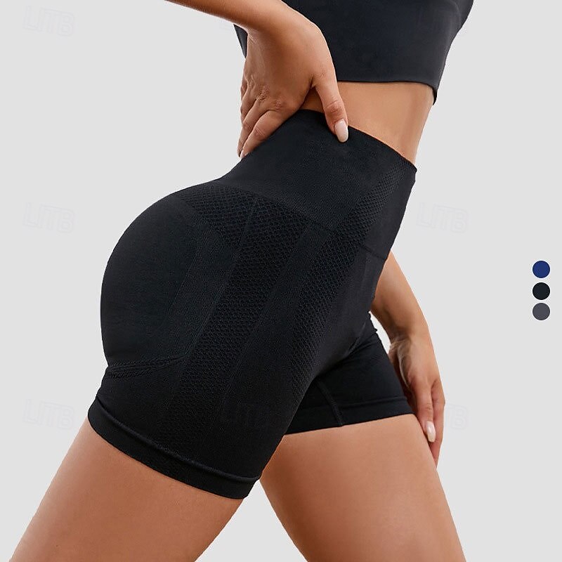 Women's Biker Shorts Workout Shorts Tummy Control High Waist Gym Volleyball Workout Bottoms Solid Color Black Blue Gray Spandex Sports Activewear Compression3