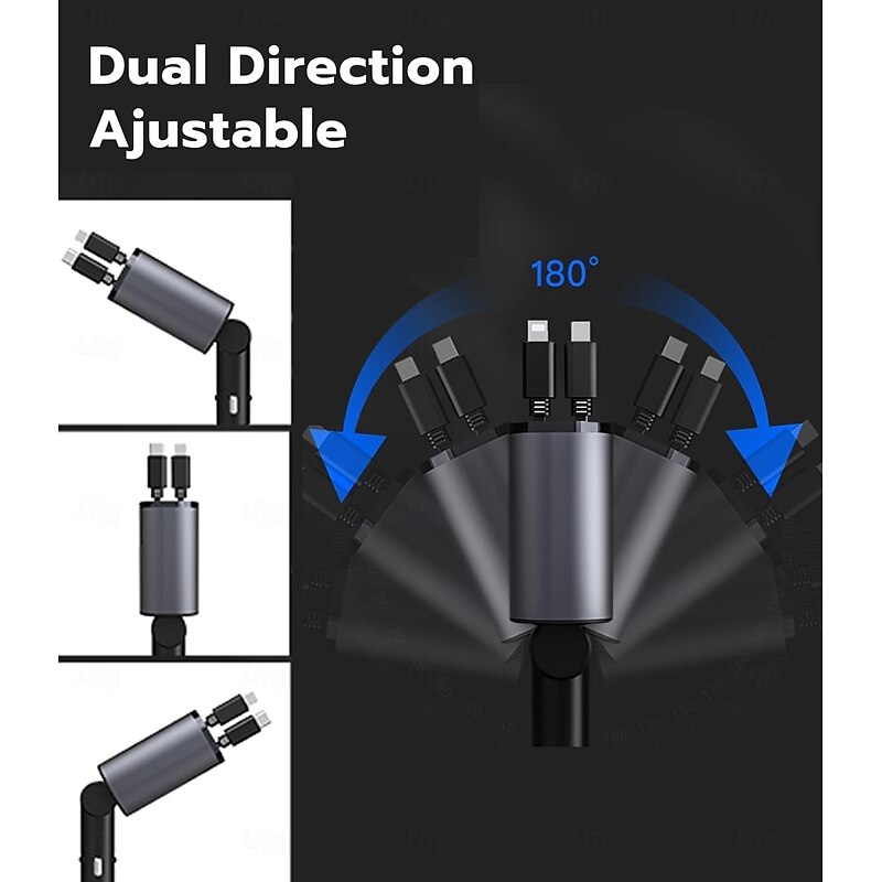 Retractable Car Charger 4 in 1 Fast Car Phone Charger Adapter with Type C & Apple Cords Compatible with iPhone 16/15/14/13/12/11, Galaxy, Pixel4
