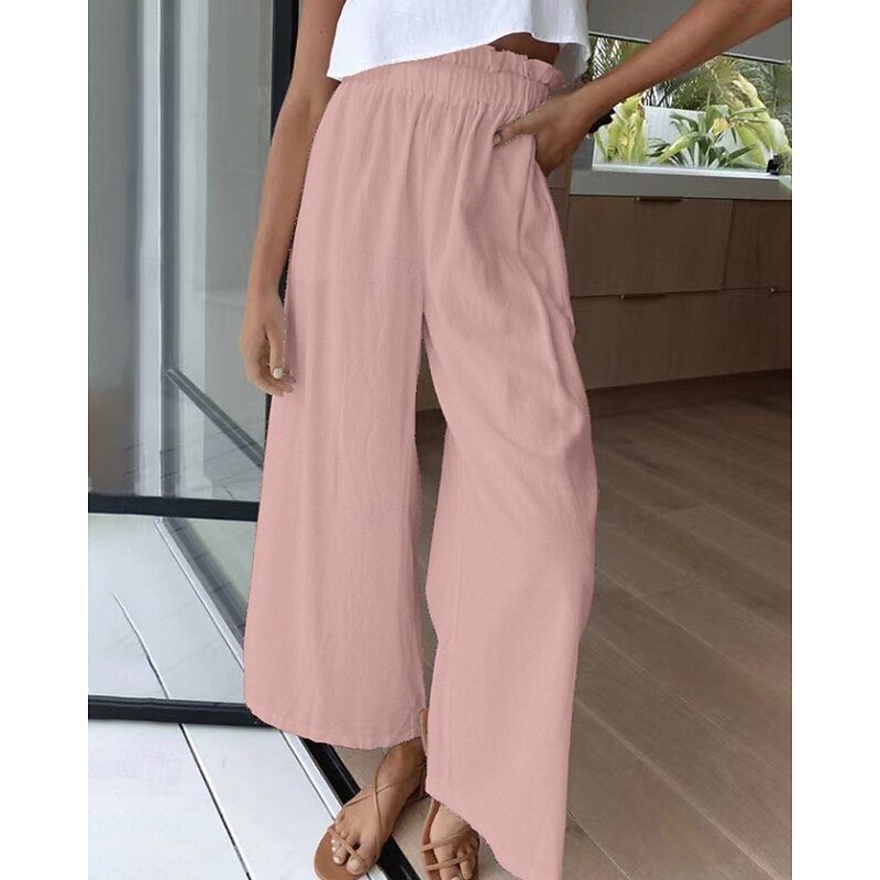Women's Wide Leg Slacks Streetwear Casual Full Length Natural Plain Elastic Waist Comfortable Holiday Daily Wear Weekend claret Rust Navy White Fall Regular Fit4