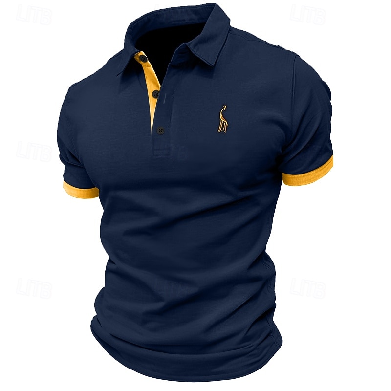 Men's Color Block Golf Shirt Short Sleeve Polo Shirts Lapel Casual Outdoor Street Sports Outdoor clothing Embroidered Summer Black Yellow Navy Blue