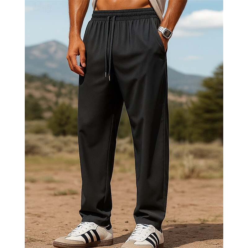 Men's Running Pants Sports Trousers Jogger Sweatpants Pocket Drawstring Straight Bottoms Athleisure Gym Workout Lightweight Breathable Fishing Hiking Running Loose Fit Sportswear Activewear Solid