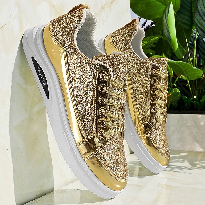 Men's Gold Glitter Sneakers Casual Fashion Shoes for Streetwear Parties and Holiday Events2