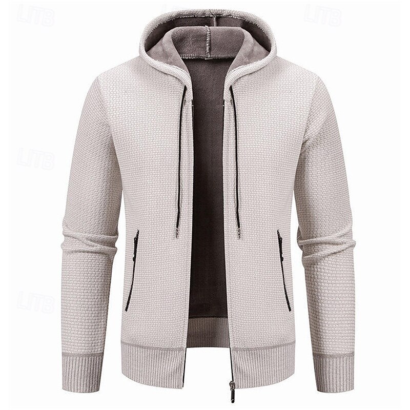 Men's Cardigan Sweater Cropped  Sweater Zip Sweater Knit Sweater Ribbed Knit Regular Tops Pocket Plain Hooded Fashion Classic Vacation Daily Wear Clothing Apparel Fall Winter Black Dark Gray S M L2