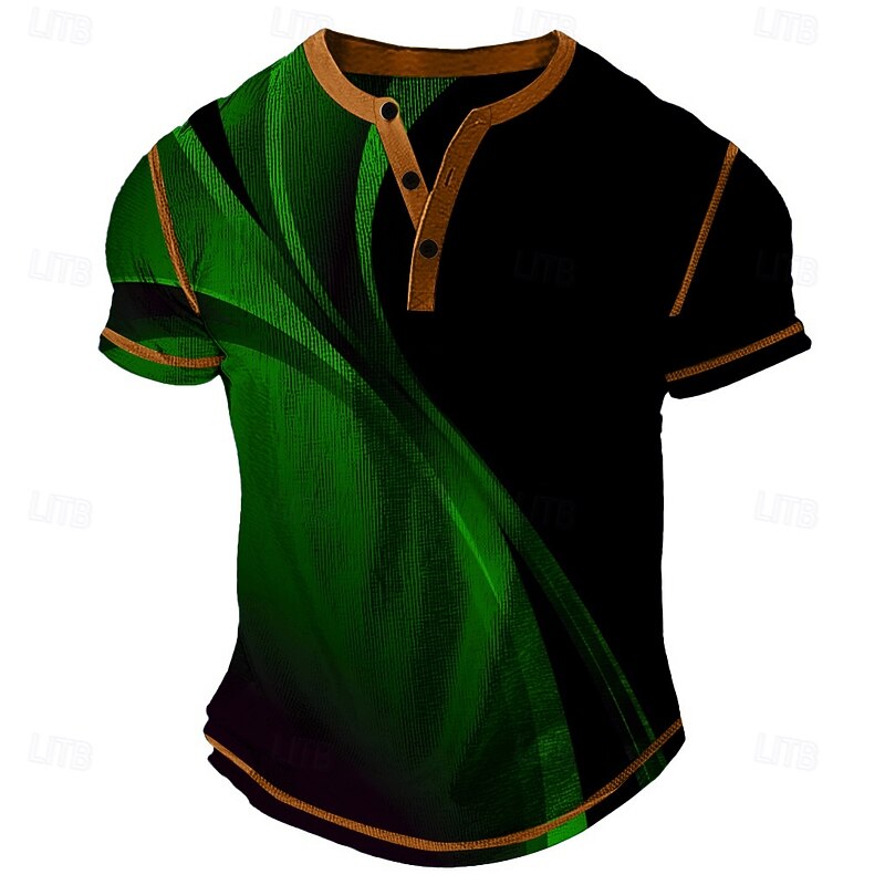 Men's Graphic Abstract Henley Shirt Waffle T Shirt Short Sleeve Daily Retro Vintage Classic Sports Outdoor Casual Holiday Spring & Summer All Seasons Yellow Dark Blue Green Purple Henley Henley4