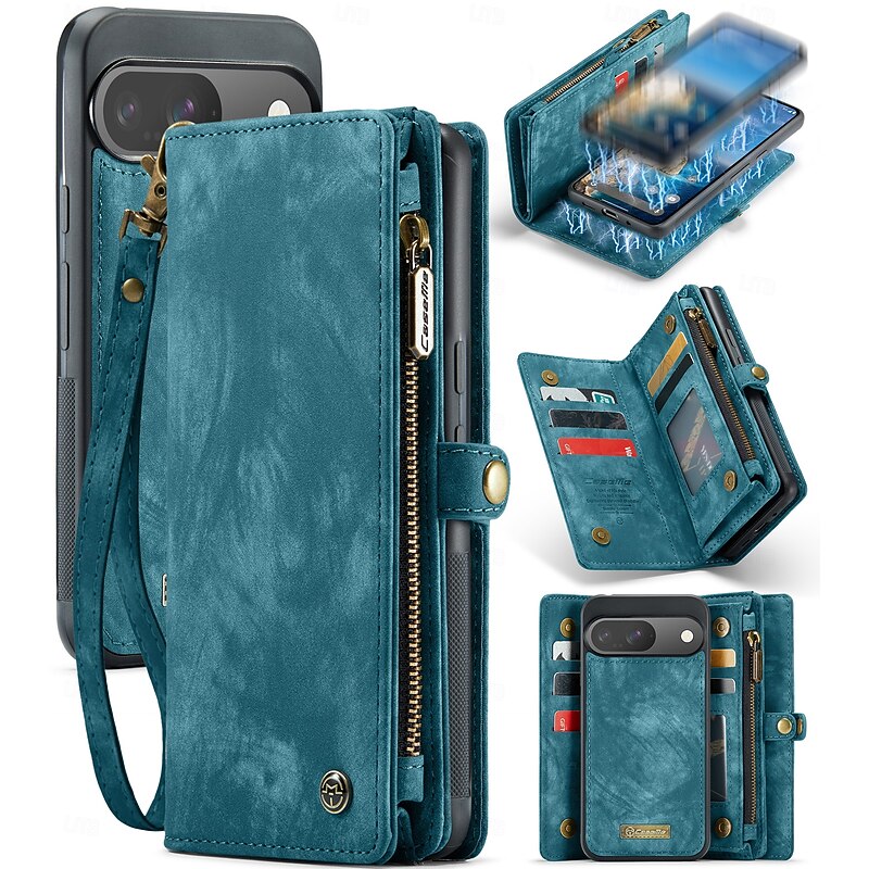 Phone Case For Google Pixel 9 Pro Pixel 9 Pro XL Pixel 9 Pixel 9a Wallet Case Detachable Zipper with Wrist Strap TPU PU Leather