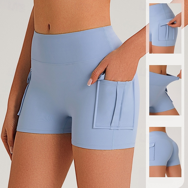 Women's Yoga Shorts Biker Shorts with Pockets Tummy Control High Waist Gym Workout Athletic Bottoms Solid Color Black Blue Dark Blue Sports Activewear Tight Fit2