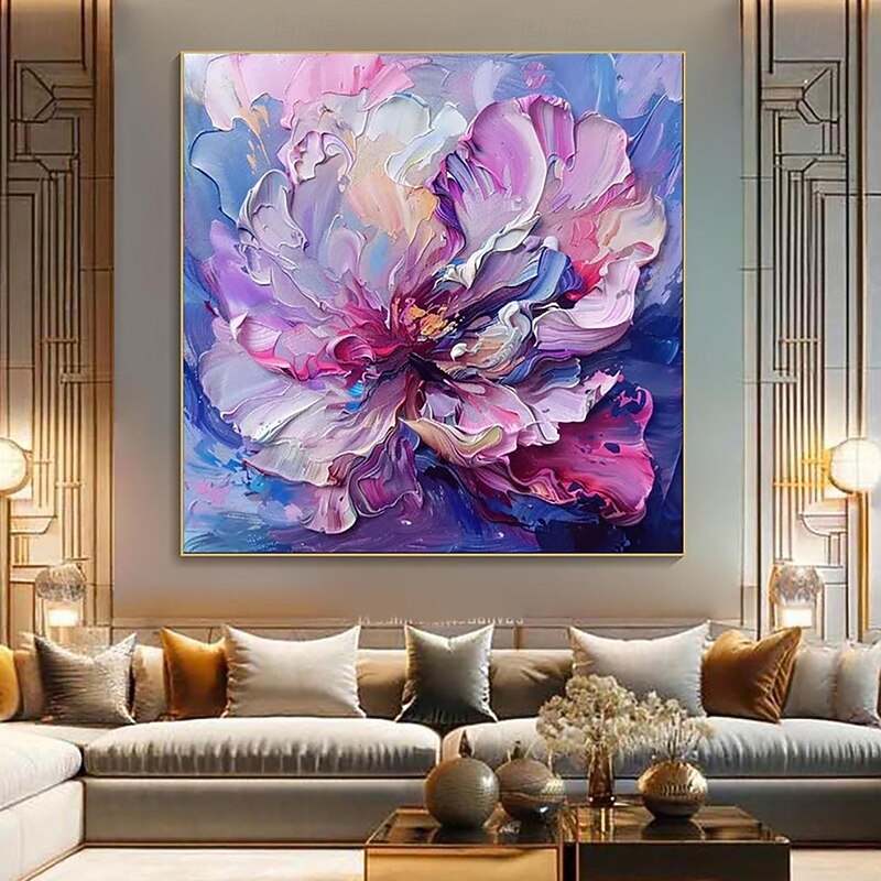 Handmade Oil Painting Canvas Wall Art Decoration Modern Abstract Thick oil Purple Large Flowers  for Home Decor Stretched Frame Hanging Painting/Rolled Frameless Unstretched Painting