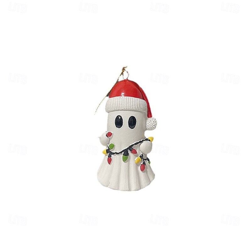 Halloween Cute Ghost Decoration with Santa Hat Resin Ornament, Cute Mini Decoration for Halloween Christmas Decor, Holiday Gift Ornament4