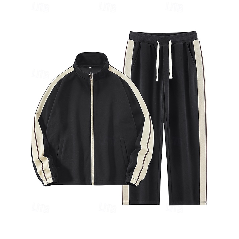 Men's Tracksuit Sweatpants Zip Up Sweatshirt Zipper Pocket Color Block Clothing Suit Spring Black Coffee Fishing Hiking Outdoor Windproof Lightweight Moisture Wicking Long Sleeve Sport Activewear4