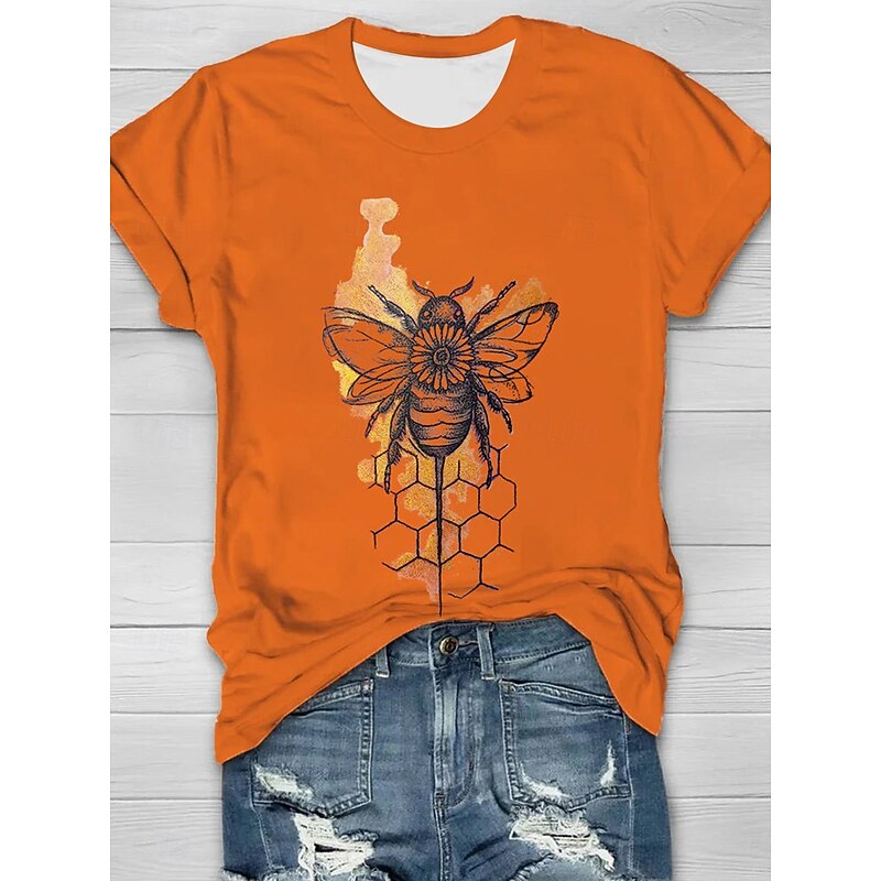 Women's T Shirt Graphic Animal Vintage Stylish Classic Short Sleeve Crew Neck Regular Tops Daily Weekend Print Sage Green White Pink Dusty Rose Orange Summer2