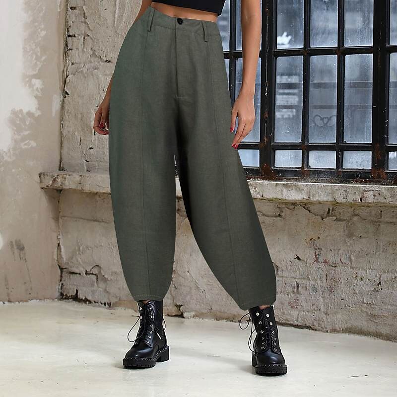 Women's Cargo Pants Slacks Streetwear Casual Full Length Natural Plain Elastic Waist Comfortable Street Holiday Daily Wear Grey Black Army Green Khaki Fall Regular Fit4
