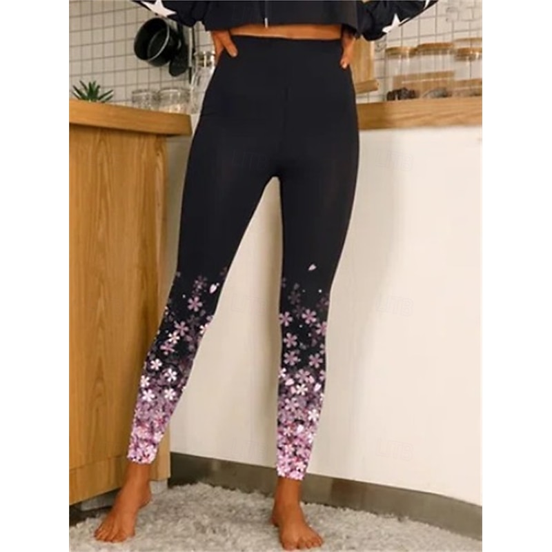 Women's Slacks Leggings Cozy Leggings Tights Athletic Full Length Natural Graphic Print Comfy Butt Lift Tummy Control Yoga Casual Daily Black 2# Black 3# Black 4# Black 5# Spring Fall Skinny