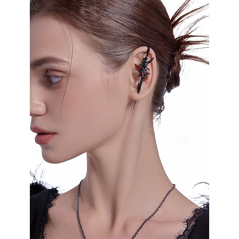 Women's Gothic Raven Ear Cuff with Red Gem – Halloween Alloy Statement Jewelry for Parties, Cosplay and Night Events3