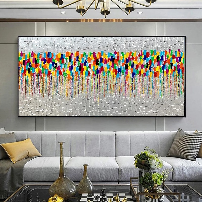 Mintura Handmade Abstract Colorful Textured Oil Paintings On Canvas Wall Art Decoration Modern Abstract Picture For Home Decor Rolled Frameless Unstretched Painting