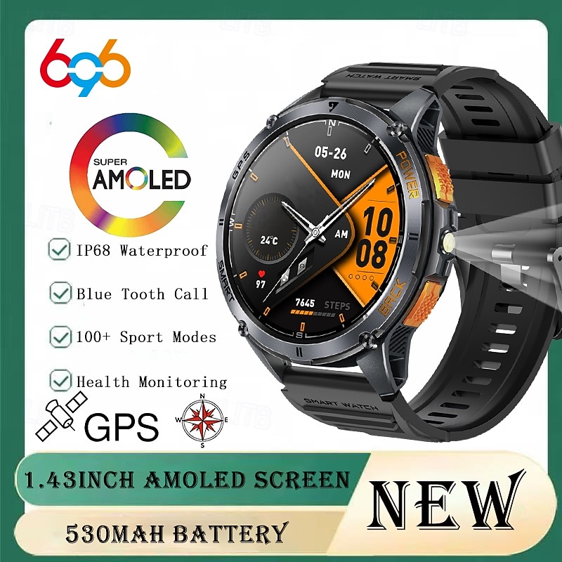 New Premium GPS Smart Watch Outdoor Altimeter Barometer AMOLED Screen Built-in GPS & Compass Military Sports Smartwatch Men2