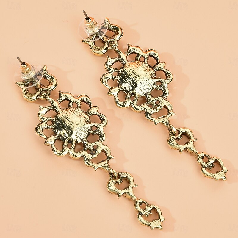 Women's 1920s Gatsby Drop Earrings - Vintage Black Crystal Dangle Earrings with Rhinestones for Roaring Twenties Themed Parties4