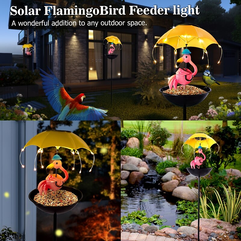 1 Pc Outdoor Waterproof Solar Bee Flamingo Umbrella Light Bird Feeding Device Courtyard Garden Terrace Decorative Light Landscape Light3
