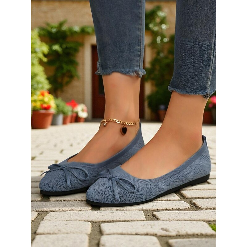 Women's Flyknit Bow Ballet Flats – Lightweight Breathable Elegant Casual Shoes for Daily Wear, Outdoor Park Walks and Spring Garden Picnics4