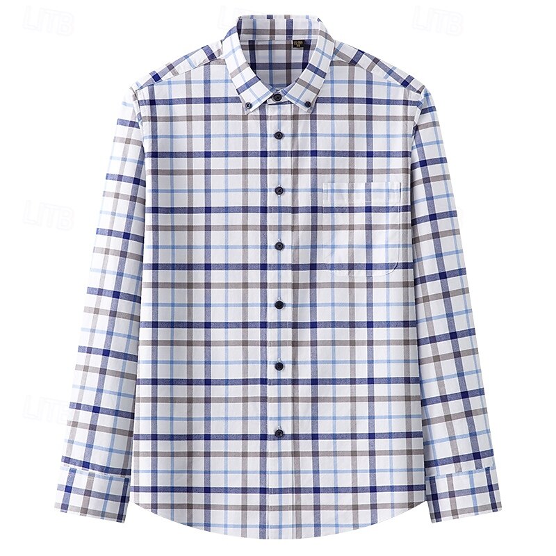 Men's Shirt Dress Shirt Button Down Shirt Oxford Shirt Plaid Shirt Collared Shirt Plaid / Check Daily Wear Corporate Clothing Dark Navy Navy Blue Blue Green Long Sleeve Shirt Collar All Seasons2