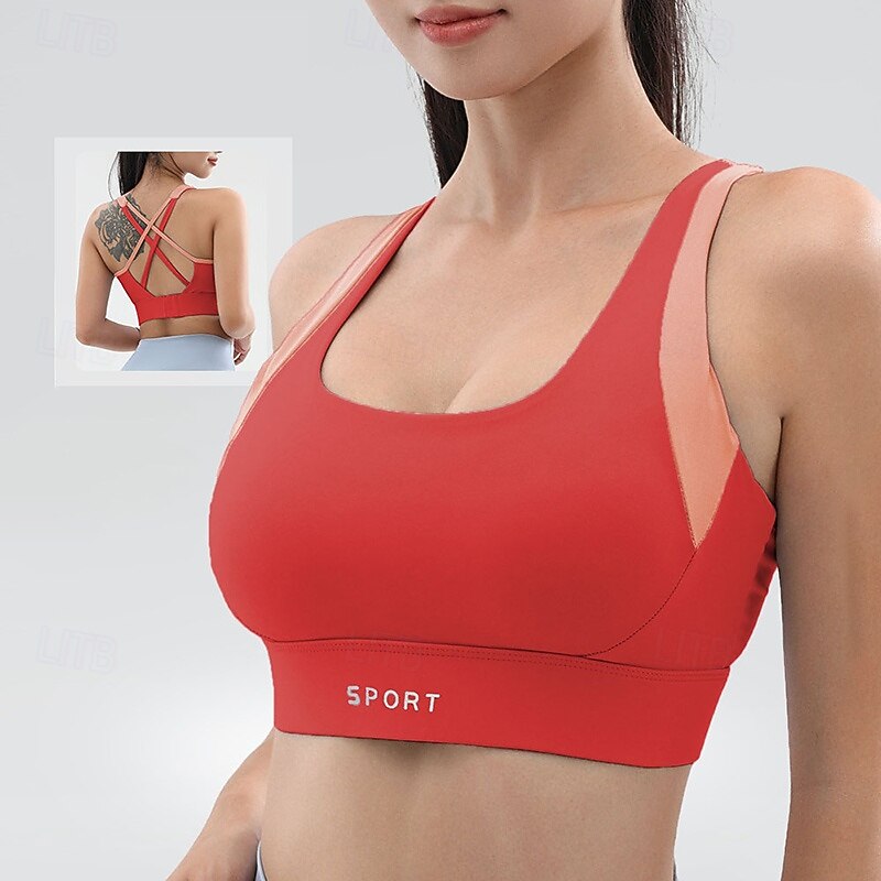 Women's Yoga Bra Sports Tank Top Pilates Bra Underwear High Supports Breathable Criss-Cross Back Solid / Plain Color Sport Activewear Black White Gym Pilates Running4